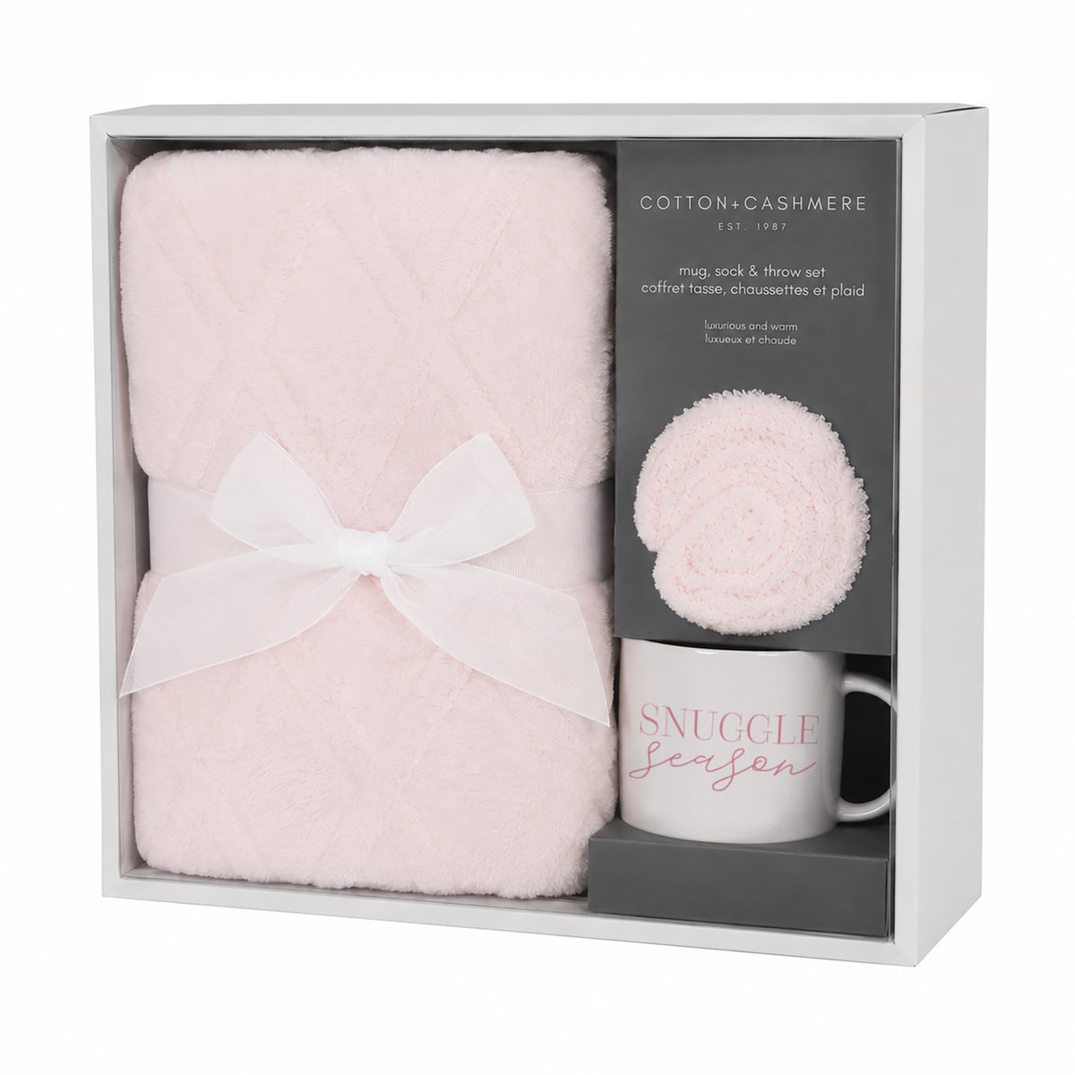 Stay Cozy Blanket, Mug & Sock Gift Set Pink