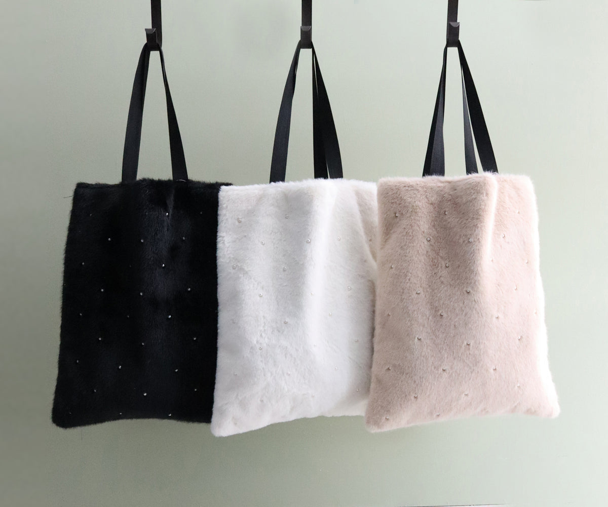 Pearl Accent Tote Bag Tan