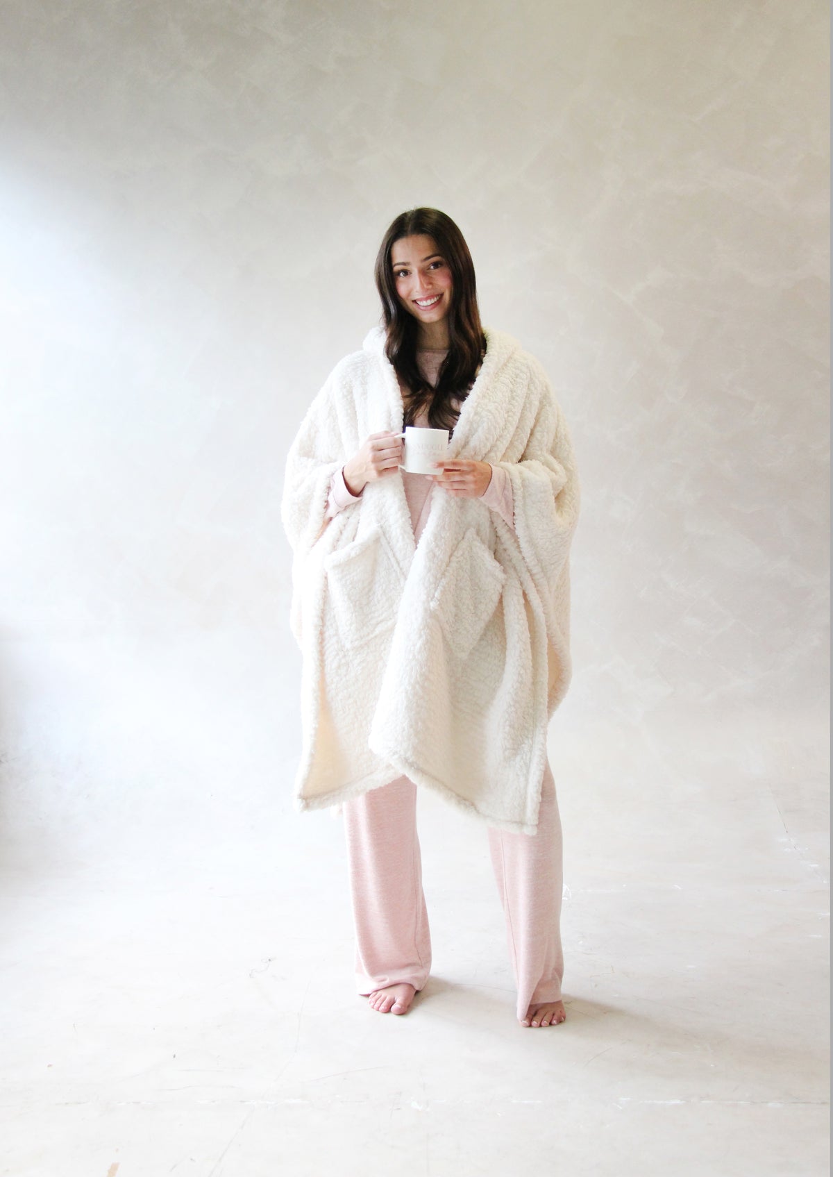 Hooded Wearable Sherpa Wrap Cream