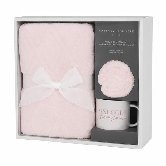 Stay Cozy Blanket, Mug & Sock Gift Set Pink