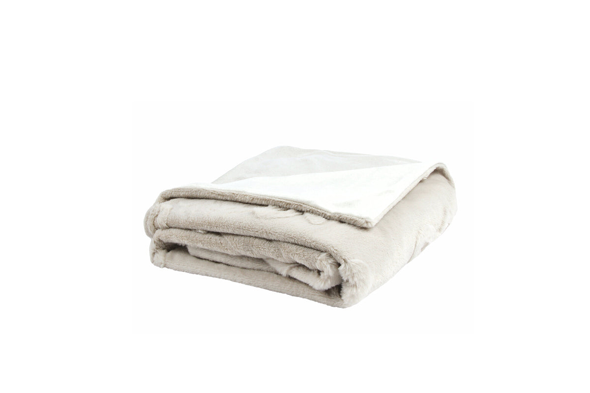 Sculpted Bow Faux Rabbit Fur Reverse Throw Cream