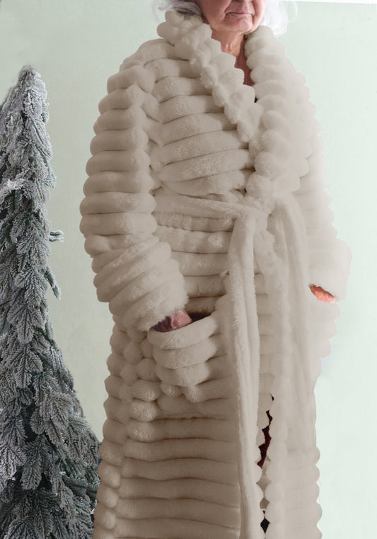 Ribbed Luxe Plush Robe Taupe