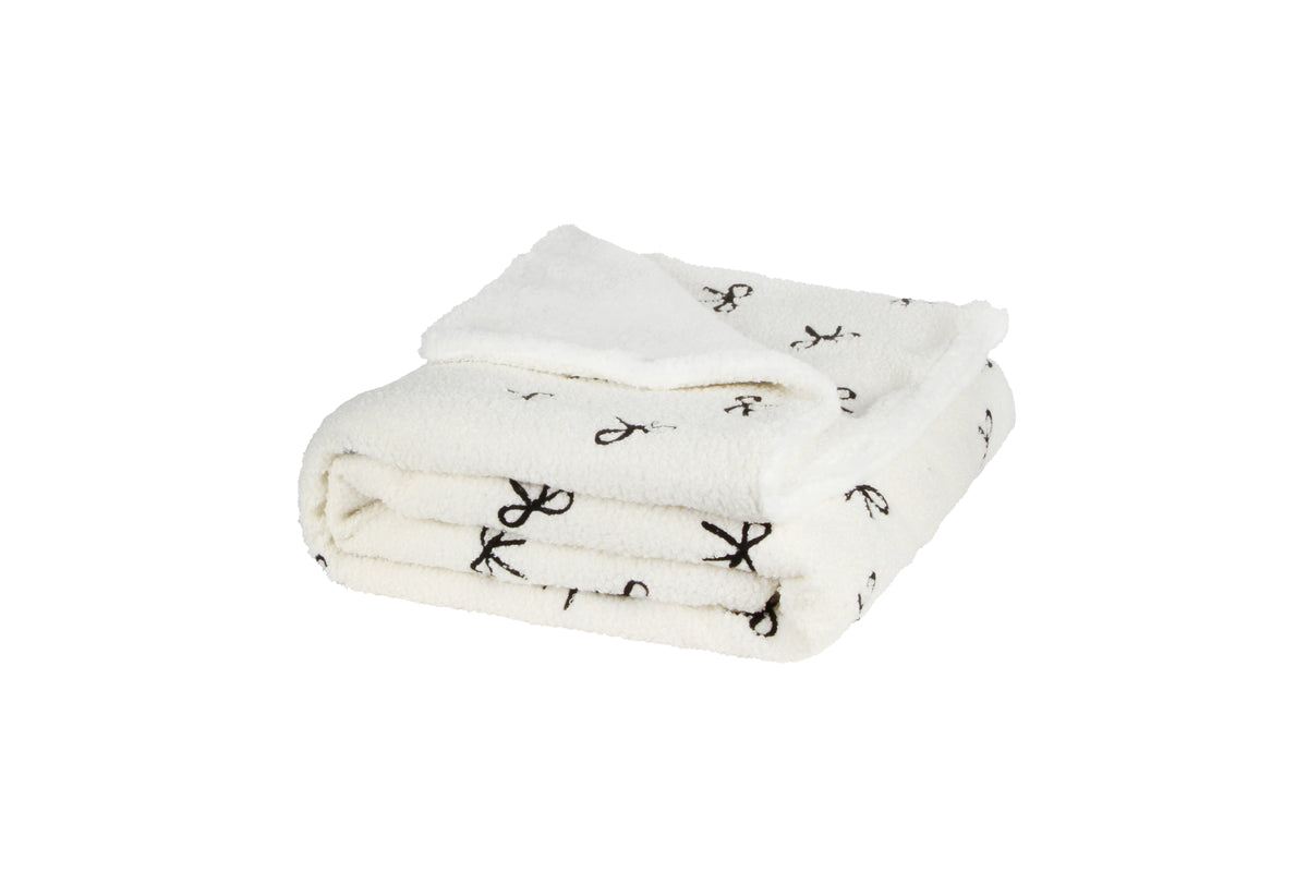 Textured Bow Sherpa Reverse Throw Cream