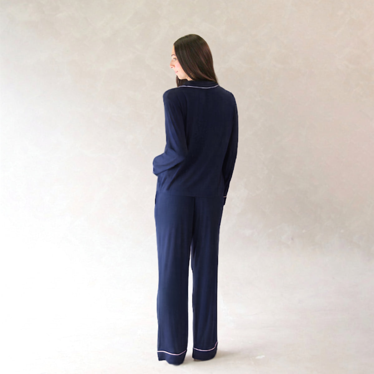 Classic Piped Viscose Knit Women's Pajamas - Navy