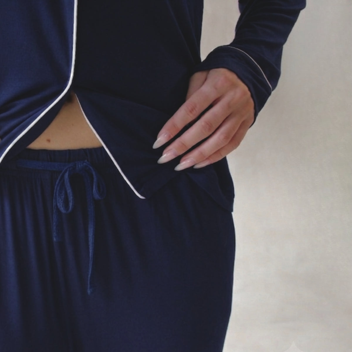 Classic Piped Viscose Knit Women's Pajamas - Navy