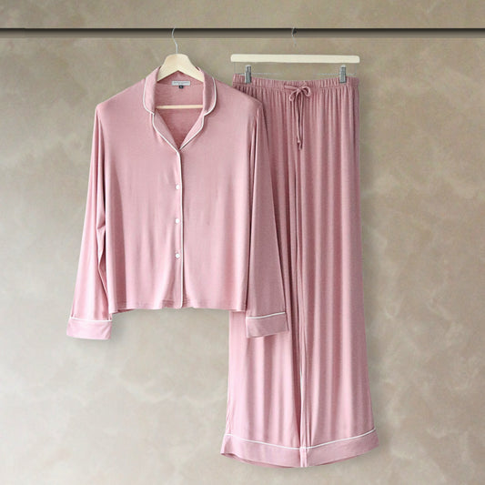 Classic Piped Viscose Knit Women's Pajamas Blush