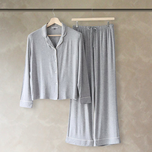 Classic Piped Viscose Knit Women's Pajamas Grey