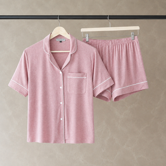 Classic Piped Viscose Knit Women's Short Pajamas Blush