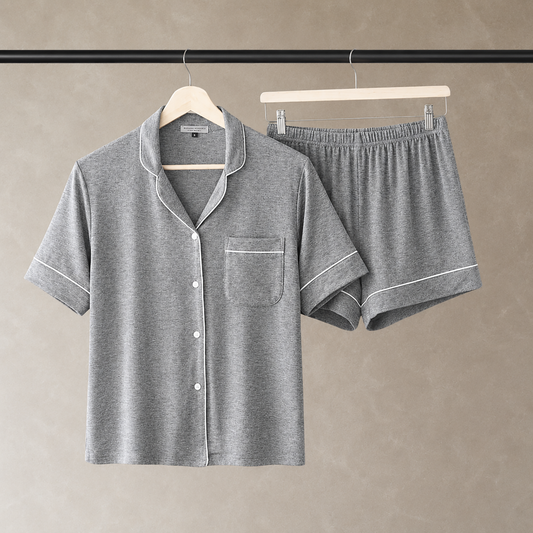 Classic Piped Viscose Knit Women's Short Pajamas Grey