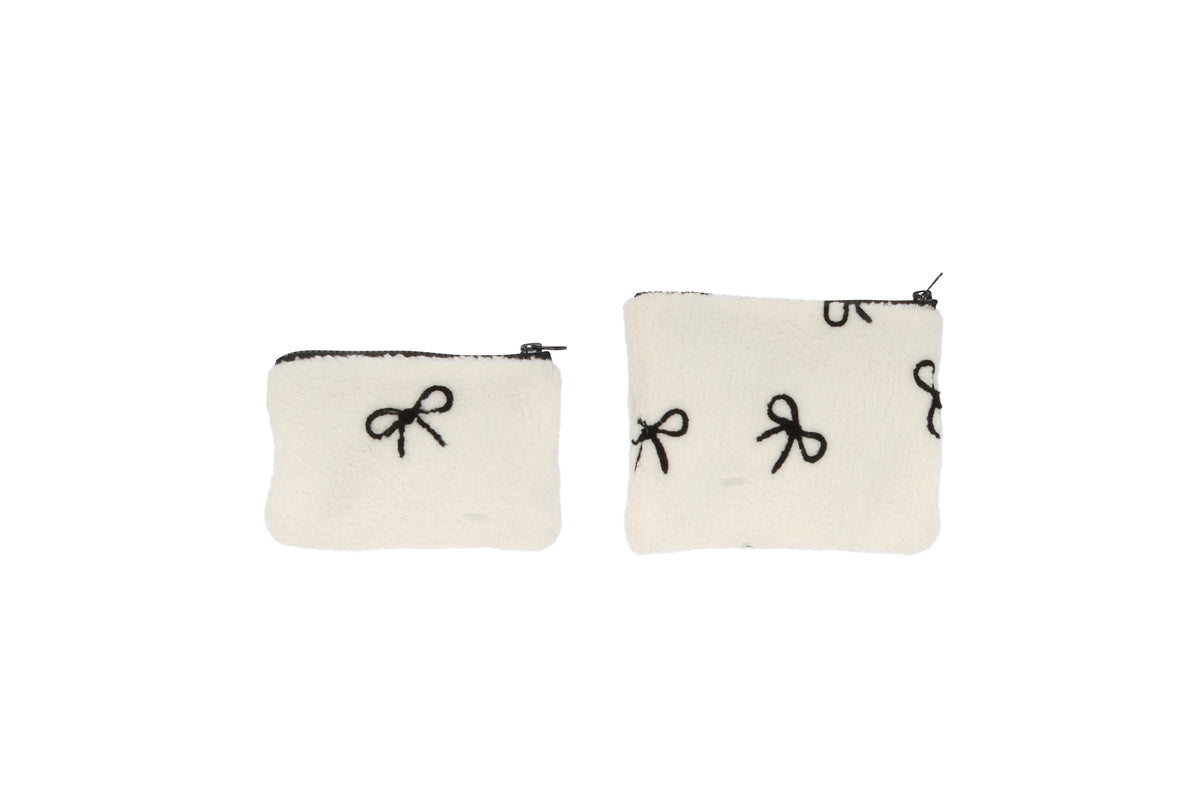 Textured Bow Accessory Bags Set Of 2 Cream