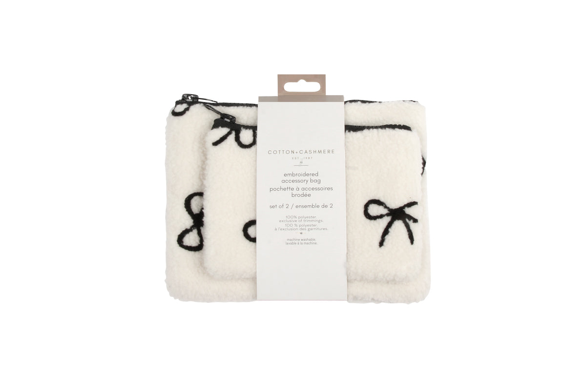 Textured Bow Accessory Bags Set Of 2 Cream