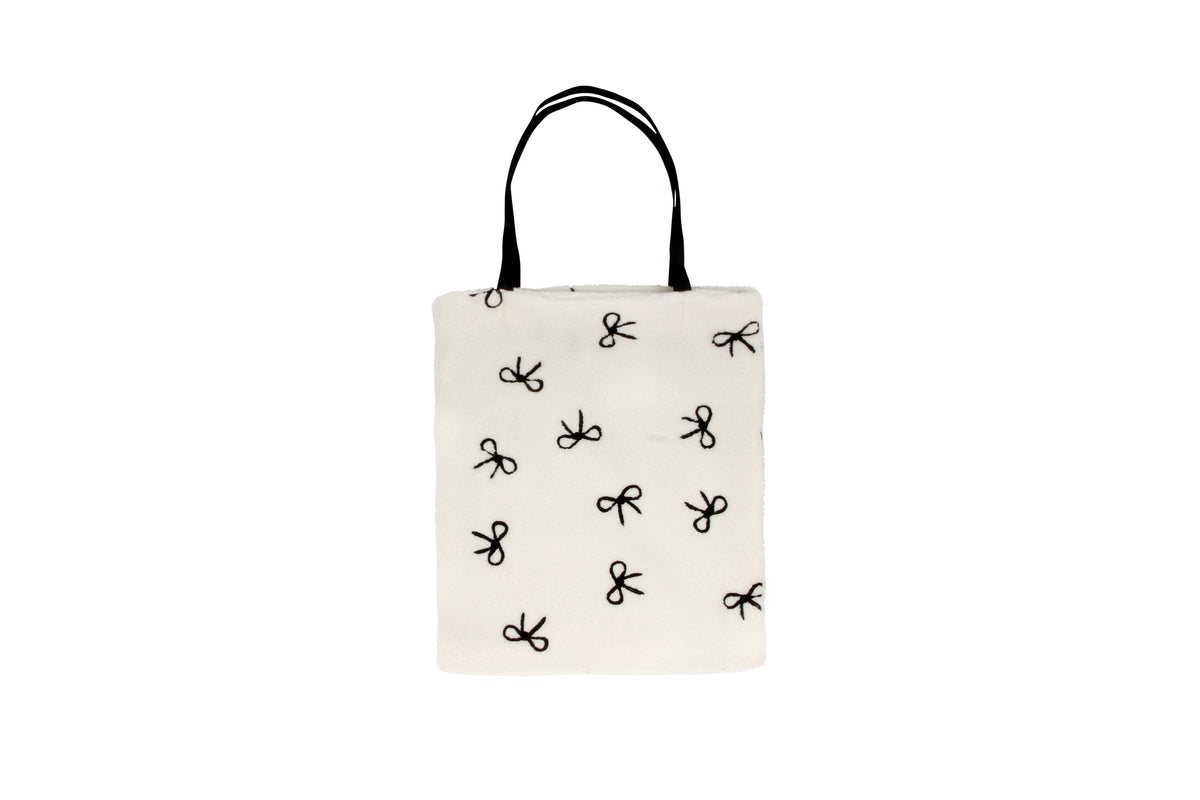 Textured Bow Tote Bag Cream
