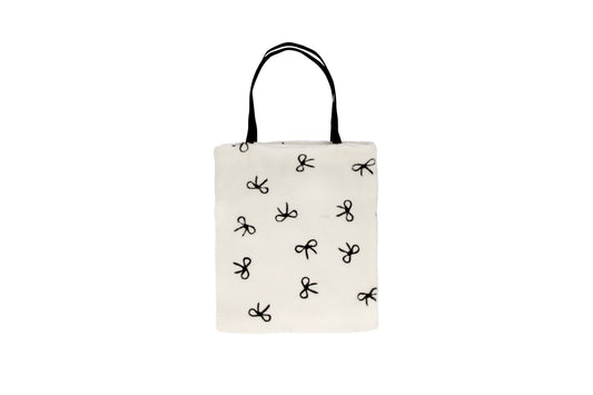 Textured Bow Tote Bag Cream