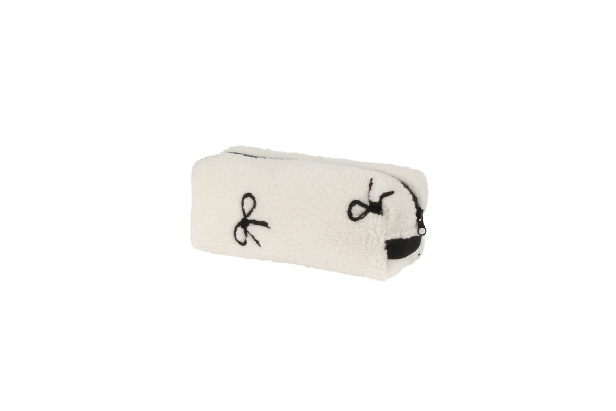 Textured Bow Toiletry Bag Cream