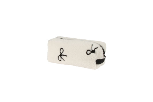 Textured Bow Toiletry Bag Cream