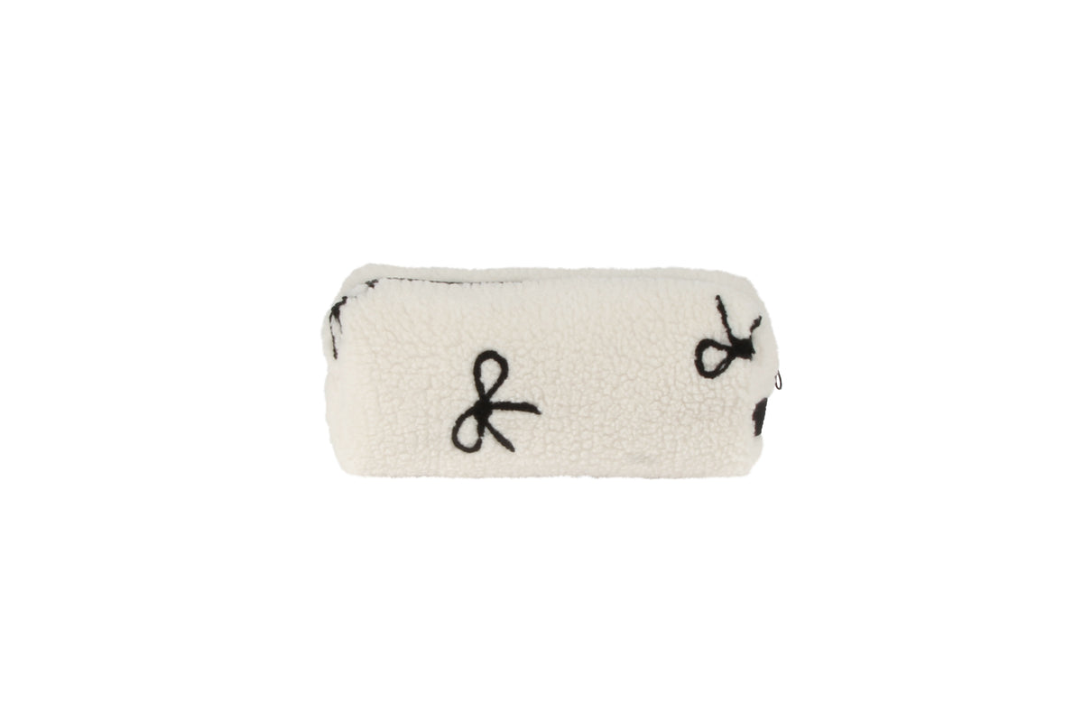 Textured Bow Toiletry Bag Cream