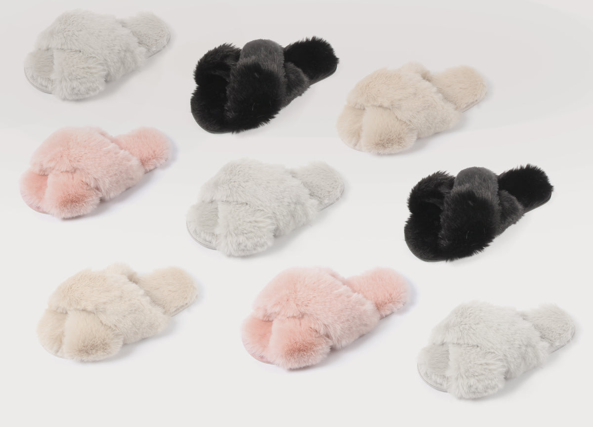Tahoe Criss Cross Fur Slipper 12 Pack Blush