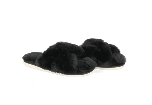 Tahoe Criss Cross Fur Slipper 12 Pack Black