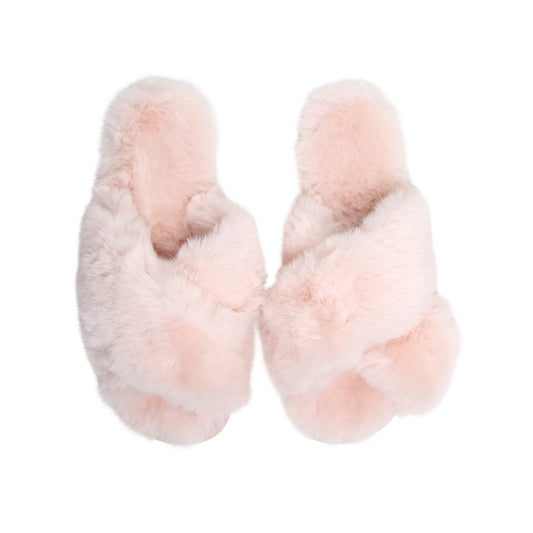 Tahoe Criss Cross Fur Slipper 12 Pack Blush
