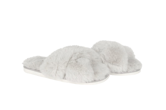 Tahoe Criss Cross Fur Slipper 12 Pack Light Grey
