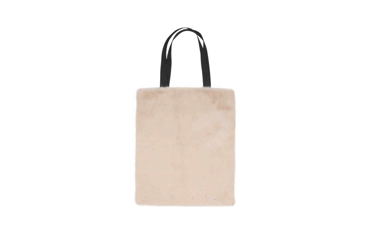 Pearl Accent Tote Bag Tan