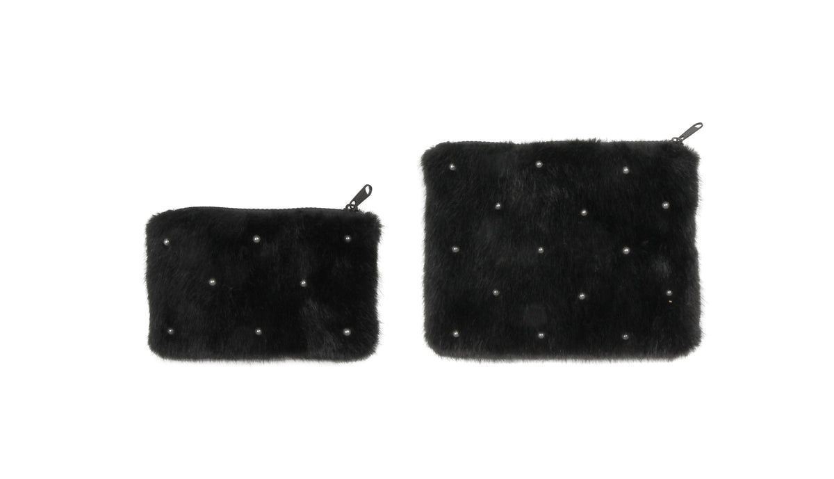 Pearl Accent Accessory Bags Set Of 2 Black