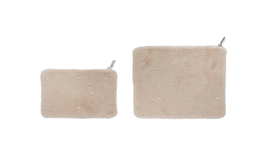 Pearl Accent Accessory Bags Set Of 2 Tan