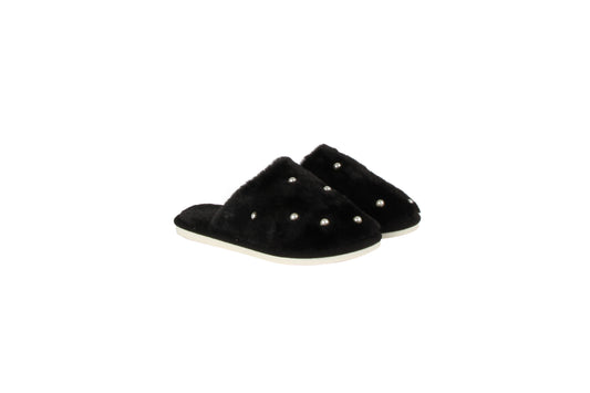 Pearl Accent Plush Slippers 12Pk Black