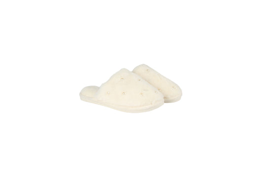 Pearl Accent Plush Slippers 12Pk Cream