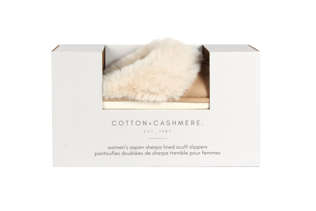 Aspen Sherpa Lined Scuff Slippers 12 Pack Natural