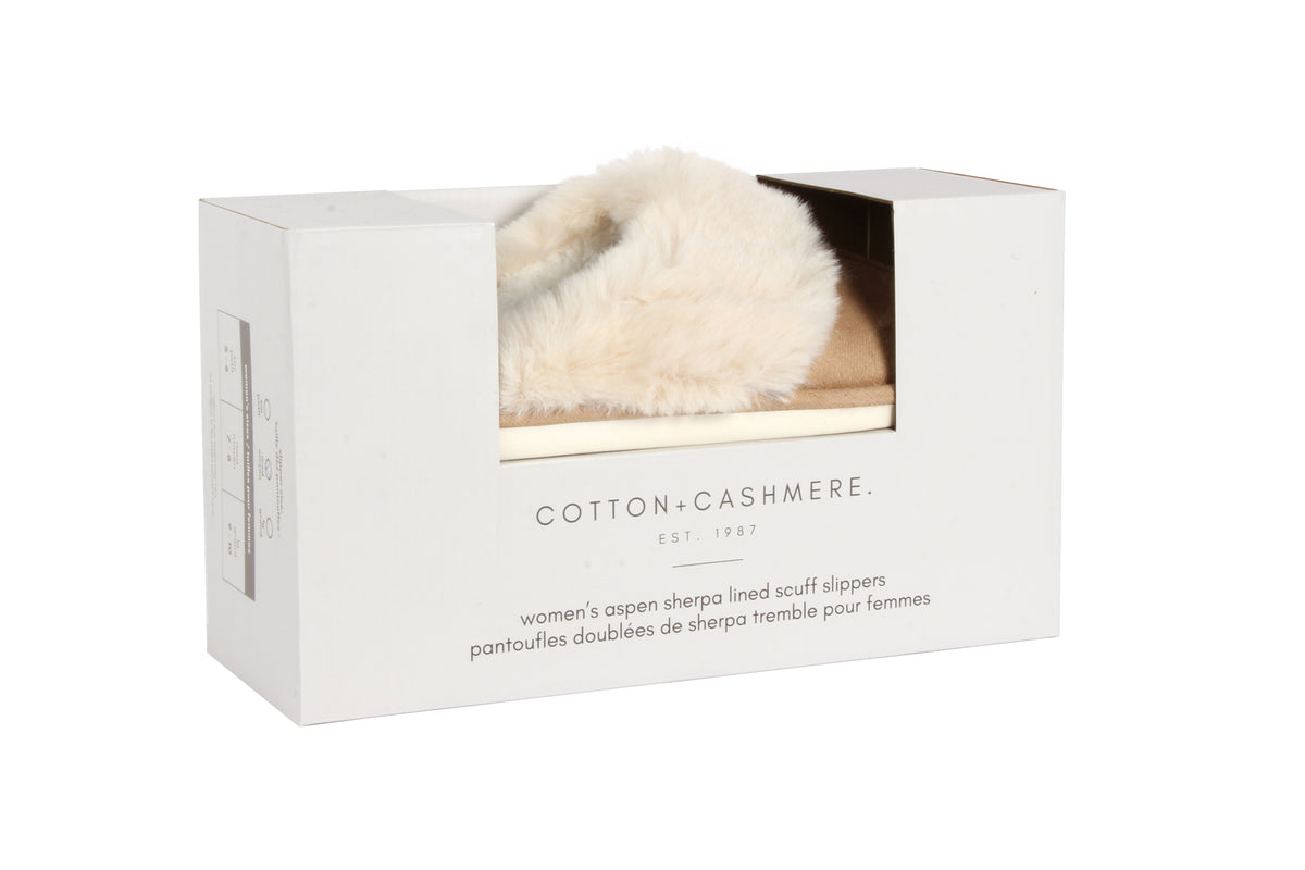 Aspen Sherpa Lined Scuff Slippers 12 Pack Natural